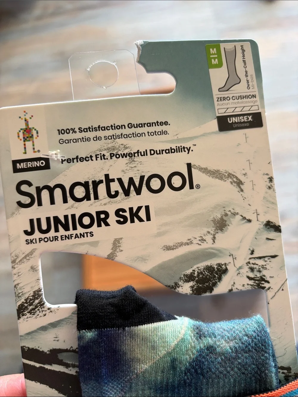 Smartwool Junior Ski Socks - Tie-Dye Blue & Teal with Striped Cuff
